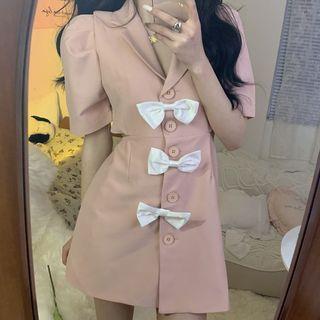 Short-sleeve Bow Accent Blazer Dress