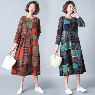 Long-sleeve Patched Midi Dress