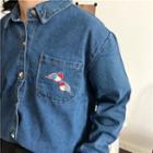 Embroidery Long-sleeve Loose-fit Denim Shirt