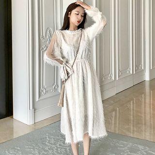 Long-sleeve Texture A-line Midi Dress