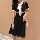 Tie-neck Short-sleeve A-line Knit Dress