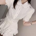 Set: Short-sleeve Plain Blouse + Sleeveless Mini Dress