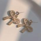 Bow Faux Pearl Dangle Earring 1 Pair - Silver Stud - Gold - One Size