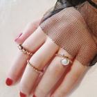 Set Of 3: Faux Pearl Ring Gold - One Size