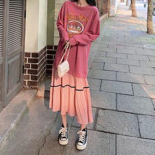 Lettering Ruffle Panel Sweatshirt Dress