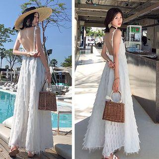 Fringed Open Back Sleeveless Dress