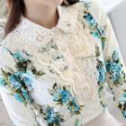 Embellished Collar Floral Print Lace Blouse