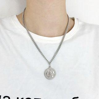 Stainless Steel Embossed Disc Pendant Necklace