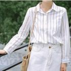 Long Sleeve Striped Blouse White - One Size