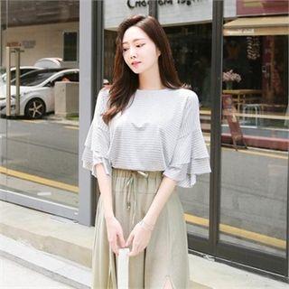 Layer-sleeve Stripe T-shirt