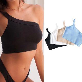 One-shoulder Plain Cropped Camisole Top