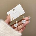 Heart Faux Pearl Dangle Earring E4592 - 1 Pr - Gold - One Size