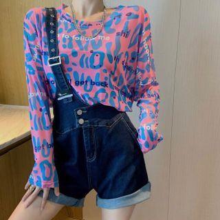 Long-sleeve Leopard T-shirt / Suspender Shorts