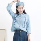 Floral Embroidered Long-sleeve Denim Shirt
