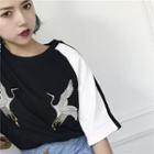 Crane Color-block Short-sleeve Loose-fit T-shirt