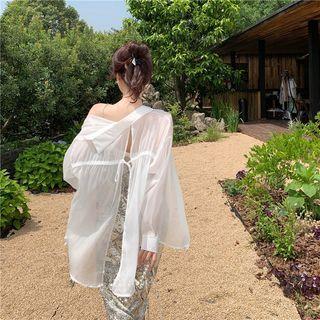 Slit-back Tie-strap Blouse White - One Size