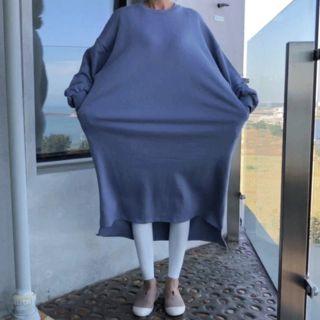 Dip-back Balloon-sleeve Midi Pullover Dress