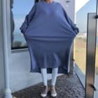Dip-back Balloon-sleeve Midi Pullover Dress