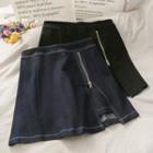 Stitched Denim Zipper Mini Skirt