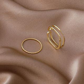 Set: Plain Ring + Cz Layered Ring Gold - One Size