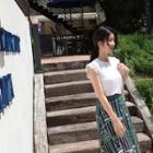 Lace Cap-sleeve Slim-fit Top
