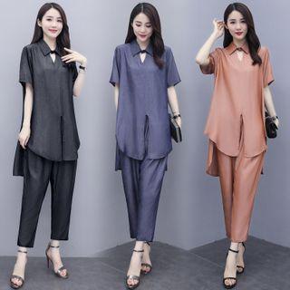 Set: Short-sleeve Shirt + Crop Harem Pants