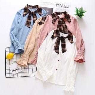 Long-sleeve Tie-neck Paneled Shirt