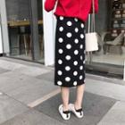 Polka Dot Straight Fit Knit Skirt Black - One Size