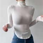 Long-sleeve Turtleneck Fitted Cropped T-shirt