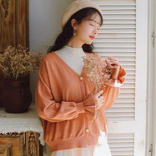 Faux Pearl Button Knit Cardigan