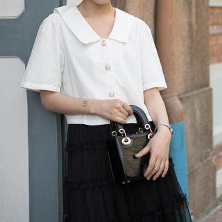Faux Pearl Short-sleeve Shirt White - One Size