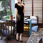 Sequined Short Sleeve Midi Qipao