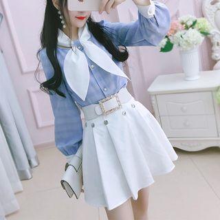 Long-sleeve Bow Accent Plaid Shirt