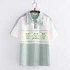 Short-sleeve Frog Print Polo Shirt White & Green - One Size