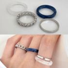 Set Of 4 : Resin / Alloy Ring (assorted Designs) 1577a - Set Of 4 Pcs - White & Dark Blue & Silver - One Size