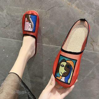 Face Embroidered Mesh Flat Mules
