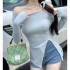 Long-sleeve Off-shoulder Slit Top
