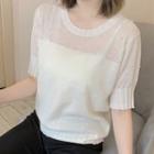 Short-sleeve Knit Top White - M