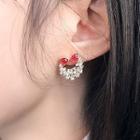 Rhinestone Bow Earring Silver Needle - Bow - Red - One Size
