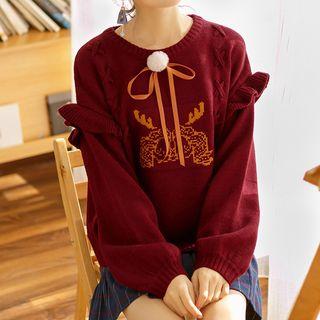 Ruffle-detail Pompom Sweater
