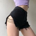 High-waist Washed Shorts With Chain