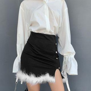 Fluffy Trim A-line Skirt