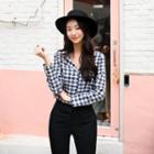 Open-placket Slim-fit Plaid Shirt