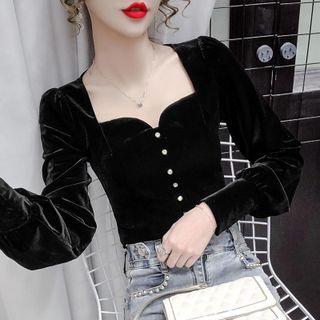 Sweetheart Neckline Rhinestone Blouse