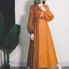 Two-tone Midi A-line Button Coat