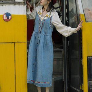 Set: Puff-sleeve Shirt + Sleeveless Denim Dress