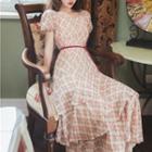 Short-sleeve Plaid Midi Tiered Dress