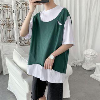 Mock Two-piece Short-sleeve Ripped T-shirt