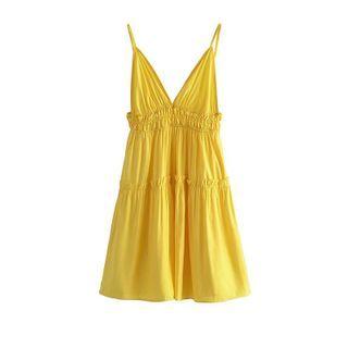 Spaghetti Strap Ruffle Smock Dress