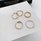 Set Of 5: Faux Pearl / Alloy Ring (assorted Designs) Set - Gold - One Size